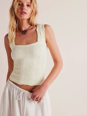 Free People Textured Square-Neck Tank in Pale Cream